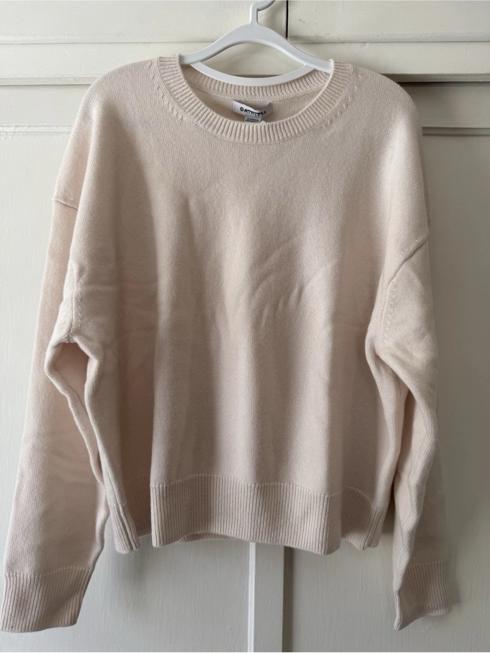Athleta Cream Crewneck Sweater Merino wool cashmere Sz L